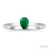 6x4 MM Pear Shape Emerald Precious Solitaire Ring in 14K White Gold